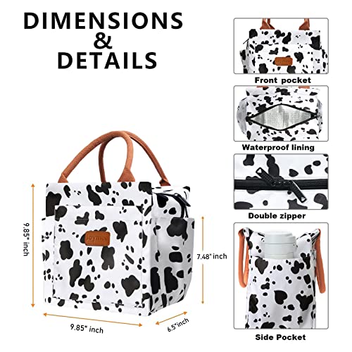 Joymee Lunch Bag Women Insulated Lunch Box Reusable Leakproof Large Spacious Cooler Tote for Womens Mens Adults with Bottle Holder and Side Pockets for Work Office Travel Picnic - Cow - Image 2