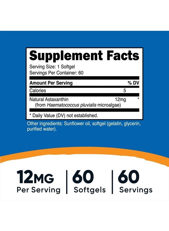 Nutricost Astaxanthin 12mg, Non-GMO and Gluten Free, 60 Softgels (2 Month Supply)  - Image 2