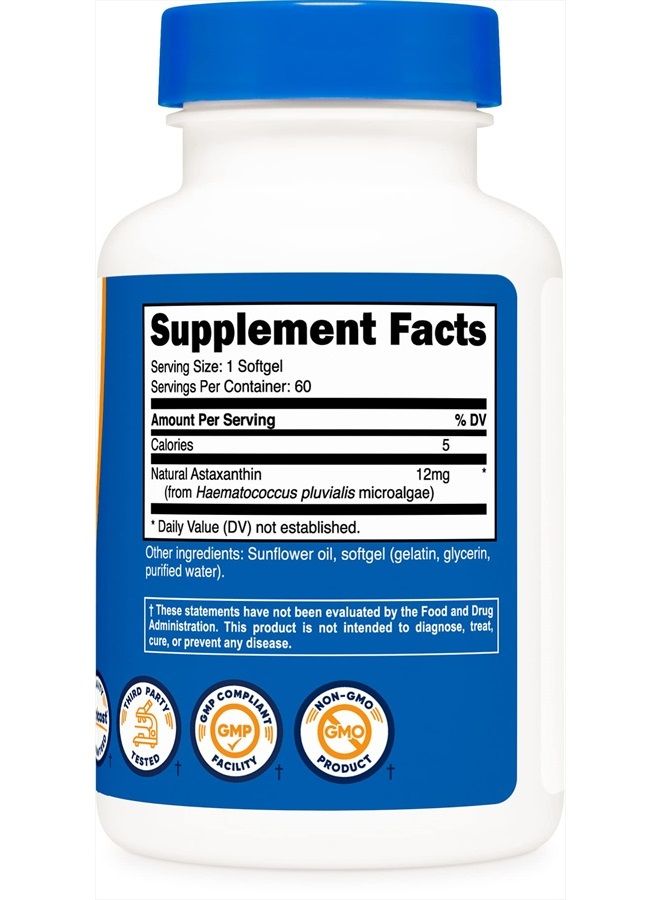 Nutricost Astaxanthin 12mg, Non-GMO and Gluten Free, 60 Softgels (2 Month Supply)  - Image 4