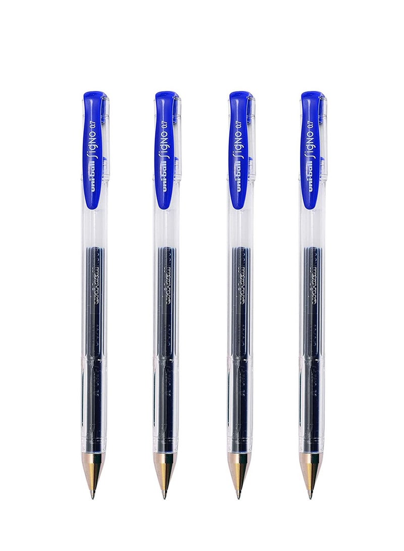 Uniball 4-Piece Signo Roller Pen 0.7mm Tip Blue Ink - Image 1