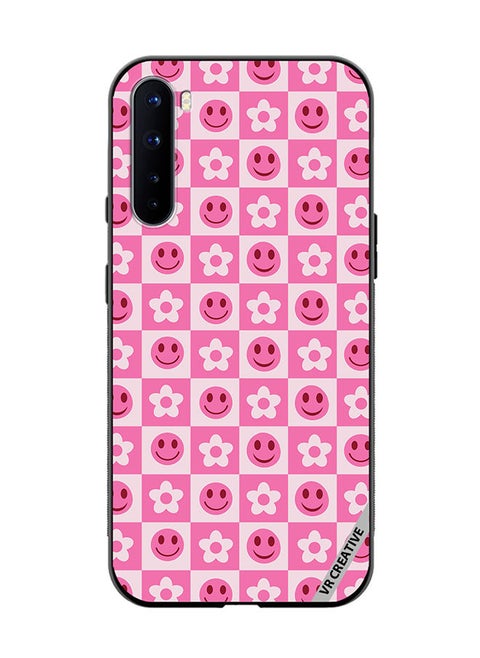 Protective Case Cover For OnePlus Nord Checkerboard And Flower Design Multicolour