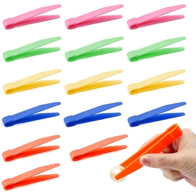 عبوة من 15 ملقط بلاستيكي للأطفال ملقط ملون لعبة تعليمية للأطفال لتطوير المهارات الحركية الدقيقة مجموعة ملاقط لتثبيت الخرز ملاقط للأطفال للفرز والعد والحرف اليدوية - Image 1