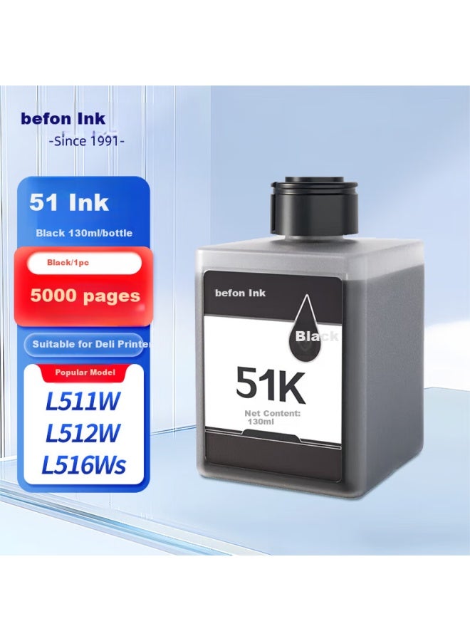 Befon 51 Black Ink For Deli L511W Inkjet Printer Cartridges Compatible With Deli L511Ws L512Ws L516Ws L519Ws Wireless Ink Tank Color Inkjet Printers - Image 1