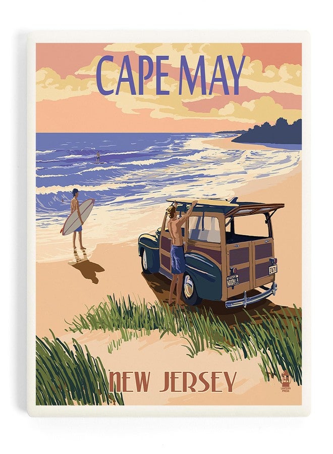 Lantern Press Cape May, New Jersey, Woody On The Beach (Absorbent Ceramic Coaster, Single, Cork Back, Kitchen Table Decor) - Image 1