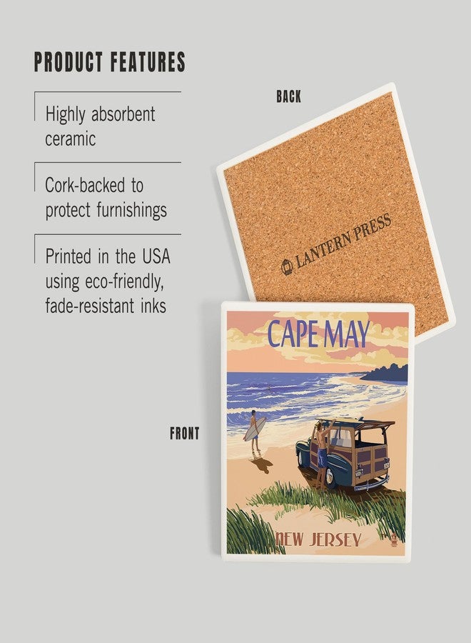 Lantern Press Cape May, New Jersey, Woody On The Beach (Absorbent Ceramic Coaster, Single, Cork Back, Kitchen Table Decor) - Image 3