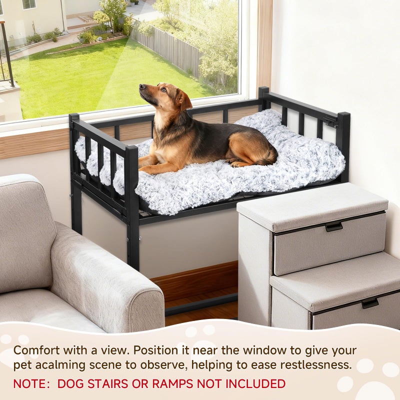 NewEle Beside Dog Bed and Mattress Set - Metal Three-Sided Fence Pet Dogs Bed Frame, Adjustable Height Dogs Bed Extension Attachment for Human Bed, for Small/Medium Puppy(25.5''L x 17.7''W) - Image 5