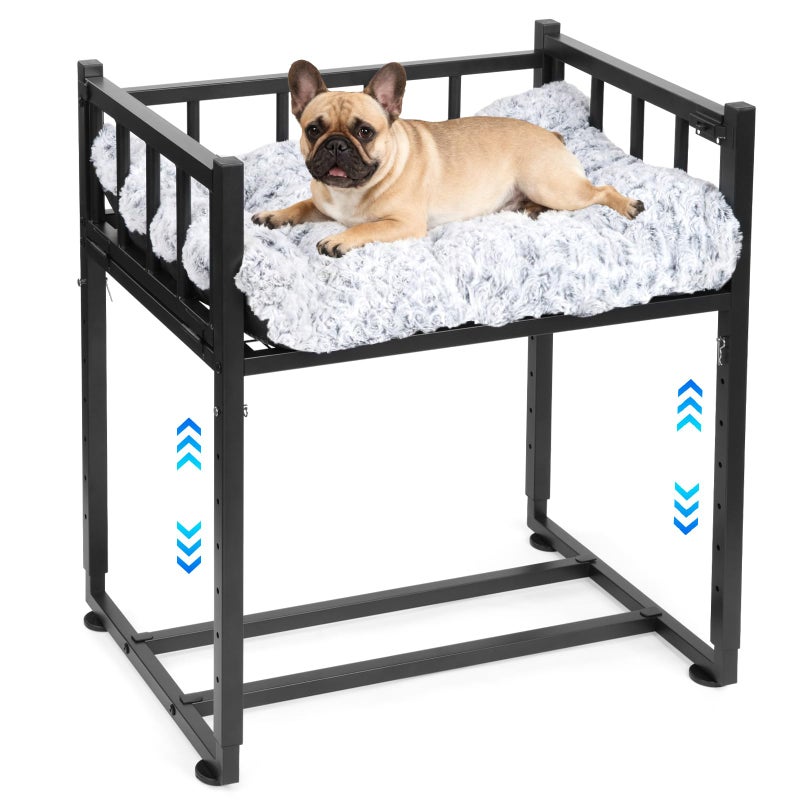 NewEle Beside Dog Bed and Mattress Set - Metal Three-Sided Fence Pet Dogs Bed Frame, Adjustable Height Dogs Bed Extension Attachment for Human Bed, for Small/Medium Puppy(25.5''L x 17.7''W) - Image 1