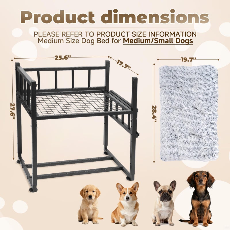 NewEle Beside Dog Bed and Mattress Set - Metal Three-Sided Fence Pet Dogs Bed Frame, Adjustable Height Dogs Bed Extension Attachment for Human Bed, for Small/Medium Puppy(25.5''L x 17.7''W) - Image 2