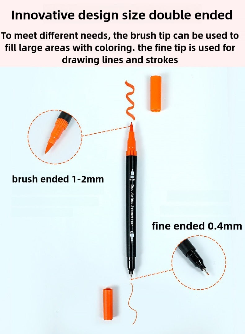 36 Colors Dual Tip Brush Pens, Watercolor Markers Set, Non-bleeding Ink Fineliner and Brush Ended Washable Pens for Kid, Adult and Artist to DIY Art Calligraphy - Image 3