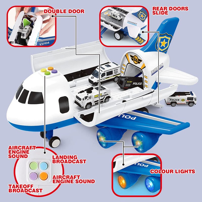 Dwi Dowellin Toddler Toys Car for BoysBoy Toy Transport Cargo AirplaneKid Toys 20 in 1 Carrier Vehicle Police Toys for Kids Age 24 35 47 Year Old Boys Girls - Image 3