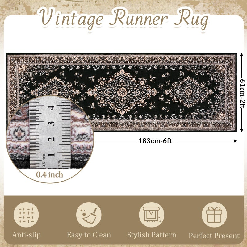 Homore Vintage Runner Rug-2x6 Hallway Runner Brug للمدخل غير القابل للانزلاق قابلة للغسل سجادة فو ، صوف صوف منخفض السجاد عداء للمطبخ المطبخ الأمامي الداخلي غرفة المعيشة الغسيل. - Image 2