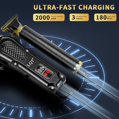 LQT® Men's Professional Hair Clippers Kit，Cordless & Corded Barber Clippers Set，Grooming Rechargeable Beard Trimmer with Adjustable Blade Black - Image 3