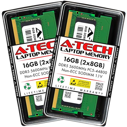 A-TECH ATech 16GB Kit 2x8GB DDR5 5600MHz PC544800 CL46 SODIMM 11V NonECC Unbuffered SODIMM 262Pin Laptop Computer RAM Memory Upgrade Modules - Image 1