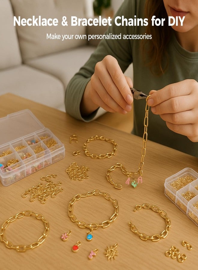 Anjetan 20 PCS Bracelet Necklace Chains, Simple & Elegant Charm Chain Bracelets and Necklaces, Golden-Plated, Lobster Clasp, Includes 10 Necklaces & 10 Bracelets for Daily Wear, DIY Presents - Image 2