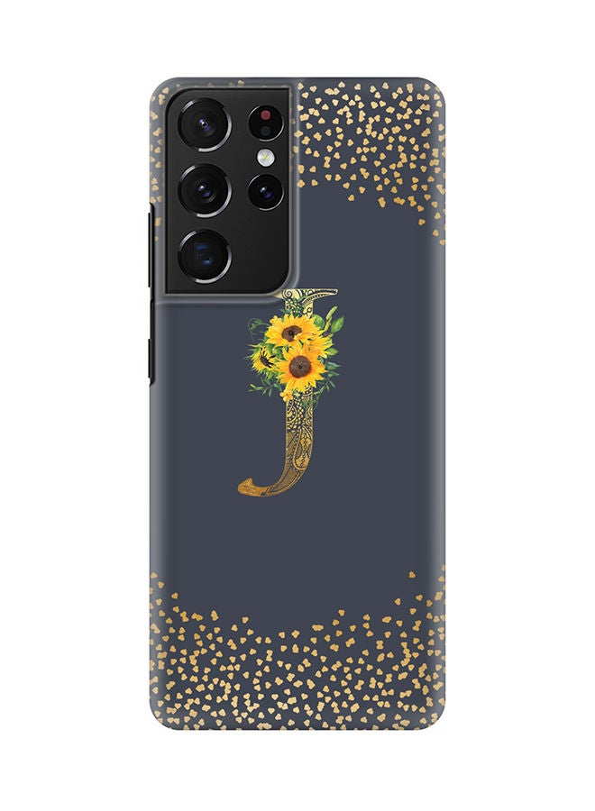Stylizedd Monogram Slim Cover for Samsung Galaxy S21 Ultra 5G Case Custom Initials Letter Floral Pattern Snap Series Mobile Cover Matte Alphabet  - J (Grey) - Image 1