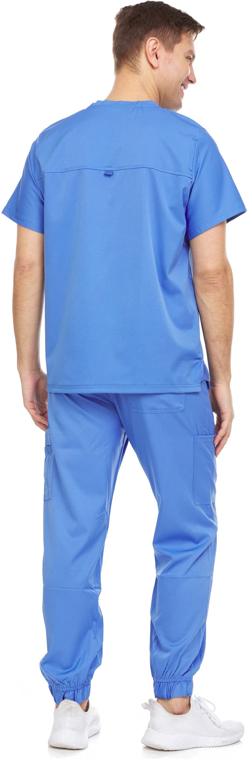 MediChic Men's Scrubs Set – Stretch V-Neck Workwear, 7-Pocket Jogger Pants, Flex Medical Uniforms, Ceil Large - Image 3