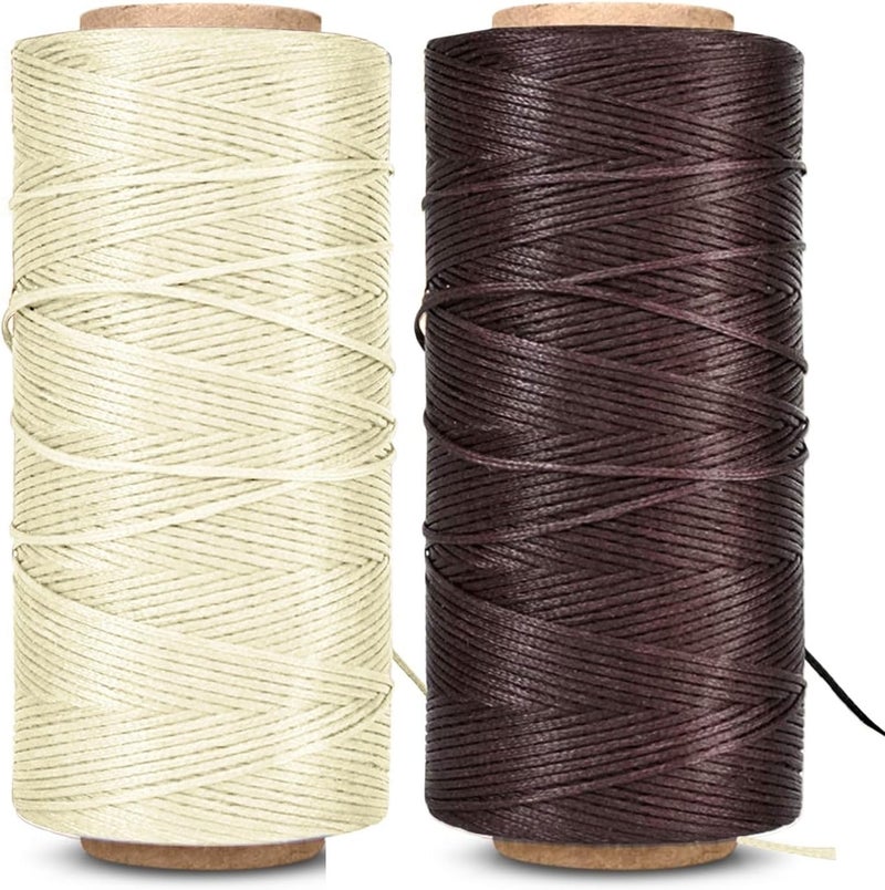 Flexzion Waxed Thread, Wax String 2 Pack (Dark Brown + Beige) Coated Cord Heavy Duty Polyester 284Yard 1mm 150D for Bracelets, Leather Craft Stitching Sewing, Book Binding, DIY Handcraft - Image 1