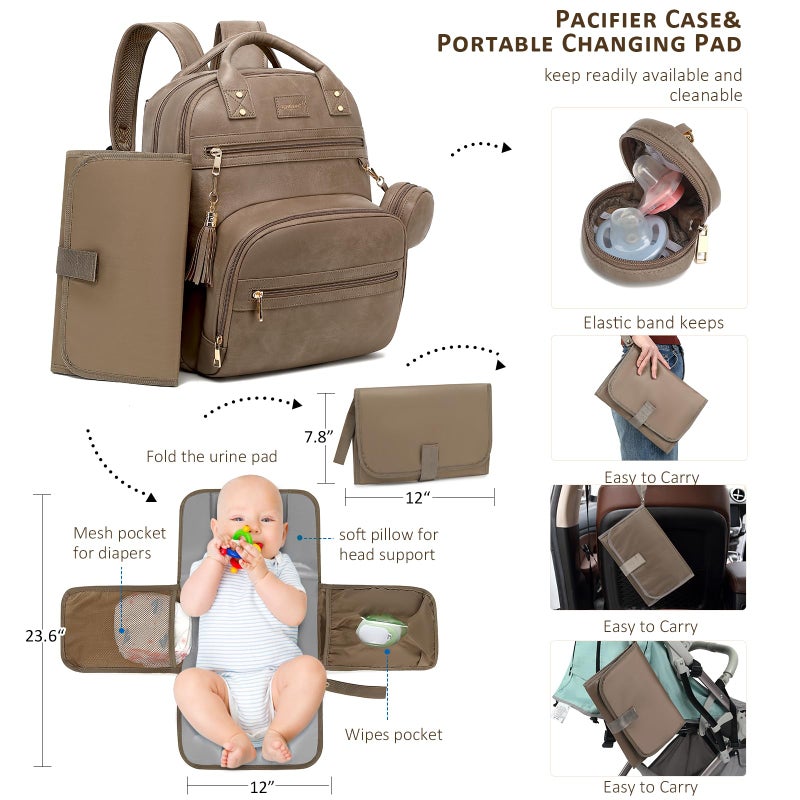 ROSEGIN Premium Vegan Leather Diaper Bag Backpack with Waterproof Changing Pad, Reinforced Zippers & Odor-Free, 20 Pockets Pro Organizer, Fits 15.6" Laptop, Stroller Straps, Baby Bag for Mom, Taupe - Image 4