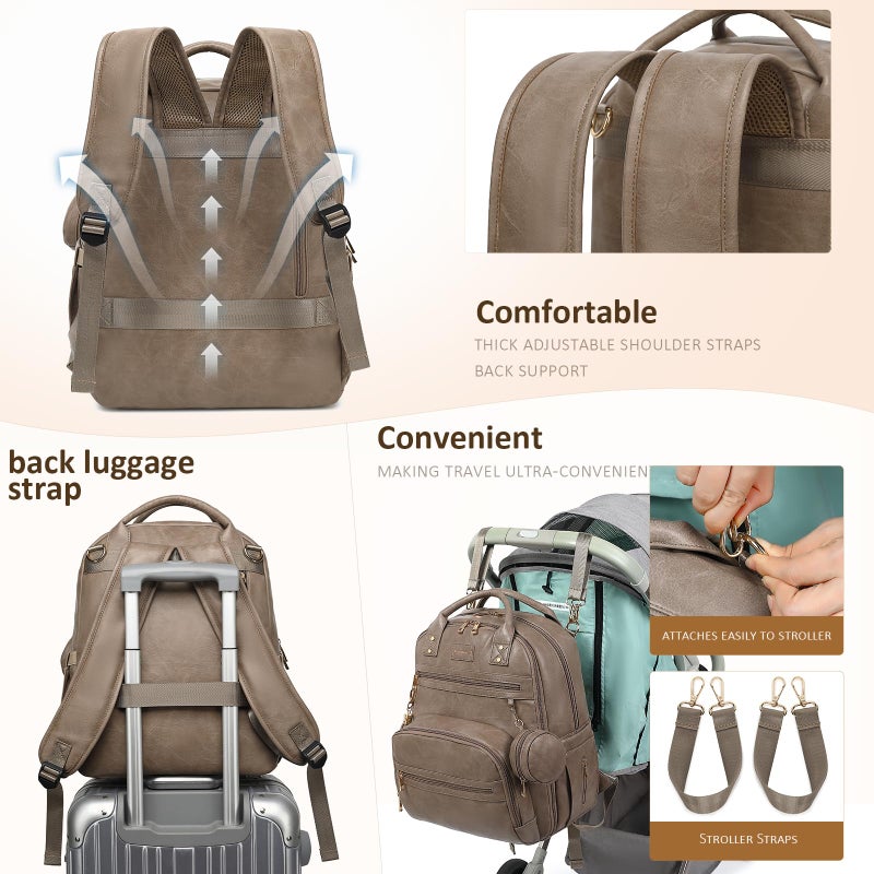 ROSEGIN Premium Vegan Leather Diaper Bag Backpack with Waterproof Changing Pad, Reinforced Zippers & Odor-Free, 20 Pockets Pro Organizer, Fits 15.6" Laptop, Stroller Straps, Baby Bag for Mom, Taupe - Image 3