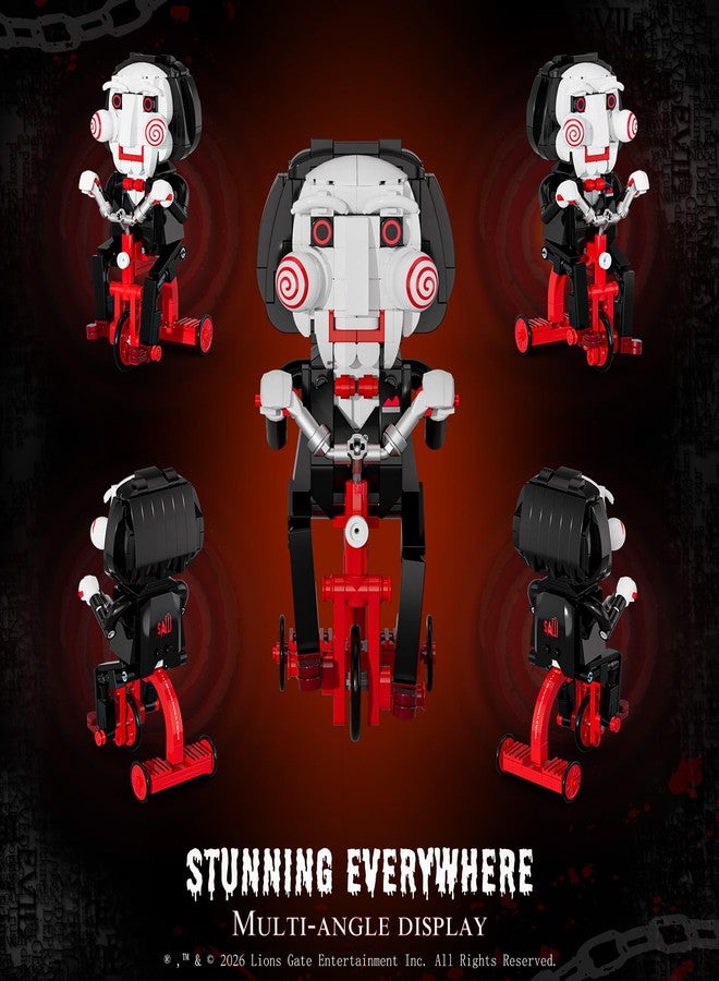 JAKI Saw Billy the Puppet Building Blocks Set, Official Licensed Horror Classic Collectible Figure, Fully Movable Bike, Model for Desktop Display, Gift for Horror Fans Ages 12+ - Image 2