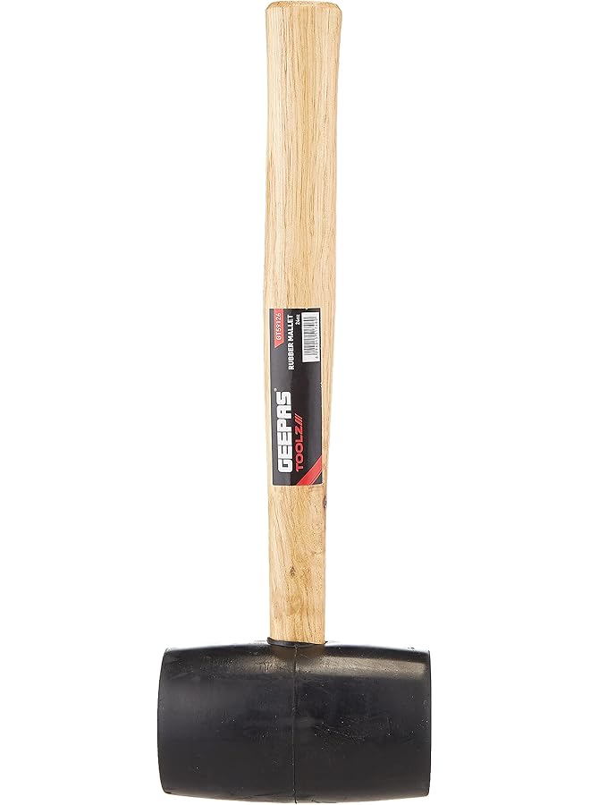 Rubber Mallet with Wooden Handle 24Oz - Hardwood Shaft Rubber Mallet Double-Face Hammer with Soft/Hard Tips | Ideal for woodworking, cabinet and furniture making, auto body and metal fabrication