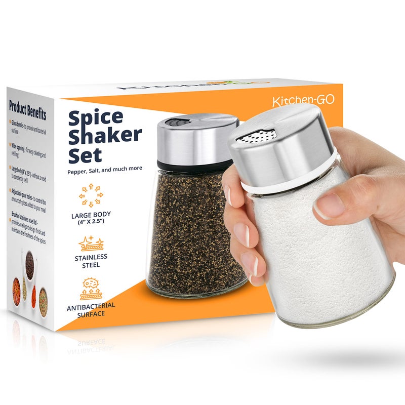 Kitchen & Go Salt and Pepper Shakers Set with Adjustable Pour Holes - Stainless Steel Spice Dispenser - Perfect for Pink Himalayan, Table Salt, Black and White Pepper - Image 2