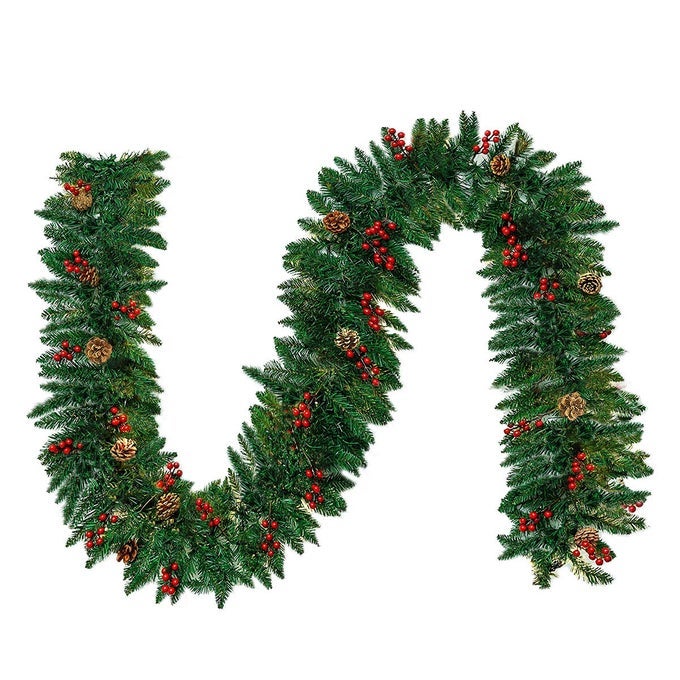 Christmas Garland 10FT Pine Garland with Red Berries Snow Pine Cones for Indoor Outdoor Christmas Decorations 10 Foot by 10 Inch