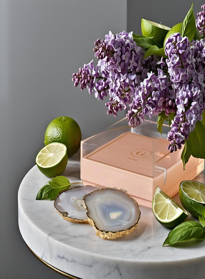 THE GIFT STUDIO.COM Coasters with Gold Edge (Grey Agate), Semi-Precious Stone, Set of 2, Decorative Drink Holders | The Gift Studio - Image 3