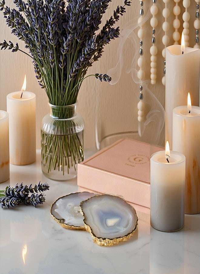 THE GIFT STUDIO.COM Coasters with Gold Edge (Grey Agate), Semi-Precious Stone, Set of 2, Decorative Drink Holders | The Gift Studio - Image 2