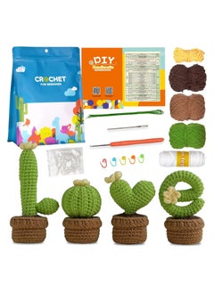 Excefore Crochet Kit for Beginners 4 Pcs Cactus Potted Crochet Kit for Adults & Kids Knitting Starter Kit with Step-by-Step Instructions and Video Tutorials Easy Crochet Kit for Beginners  - Image 1