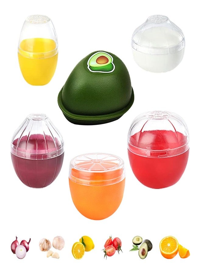 HMIEPRS 6 PCS Fruit and Vegetable Storage Containers, Reusable Storage Keeper, Lemon Orange Avocado Onion Garlic Tomato Shaped Saver Holder for Fridge, Refrigerator Crisper for Fruit and Vegetable - Image 1