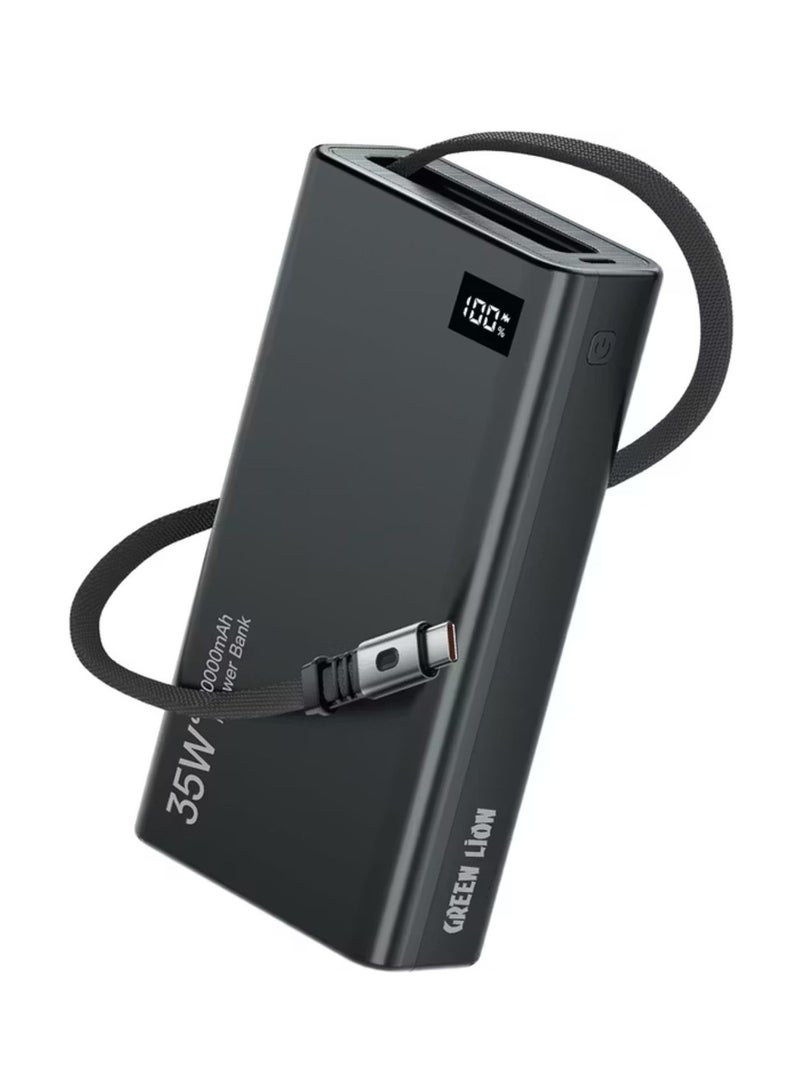 GREEN LION Retractable 20000mAh Power Bank with 35W Power Delivery, LED Display, 75cm Cable Length, Type-C Port, Fast Charge Support_Black - Image 1