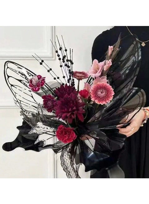 Bouquet Wrapping Paper with erfly Wing Design in Black – Set of 4 Sheets. Perfect for creating a full erfly-shaped bouquet, suitable for presenting flowers as a gift for birthdays, graduations, and