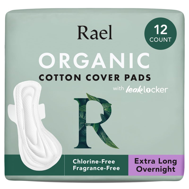 Rael Pads for Women, Organic Cotton Cover - Period Pads with Wings, Feminine Care, Sanitary Napkins, Ultimate Absorbency, Unscented, Ultra Thin (Extra Long Overnight, 12 Count) - Image 1