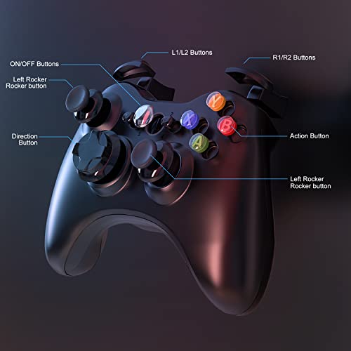 W&O وحدة تحكم لاسلكية W&O متوافقة مع Xbox 360 2.4GHZ جويستيك وحدة تحكم لاسلكية متوافقة مع Xbox 360 و PC ويندوز 7،8،10،11 مع جهاز استقبال (أسود) - Image 3