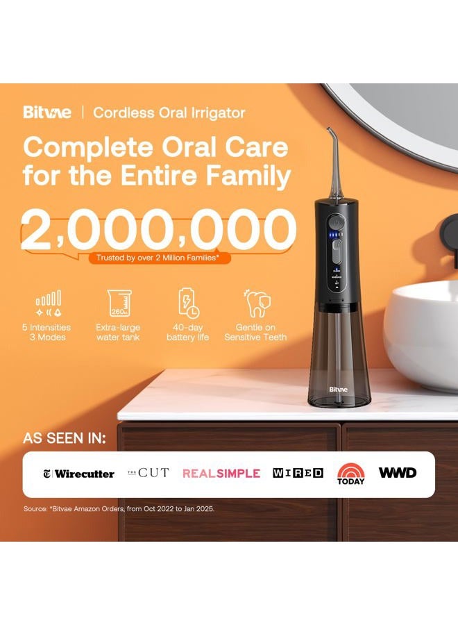 Bitvae Water Dental Flosser for Teeth, Cordless Water Teeth Cleaner Picks, 3 Modes 5 Intensities, IPX7 Waterproof, Rechargeable Water Dental Picks for Cleaning - Black - Image 2