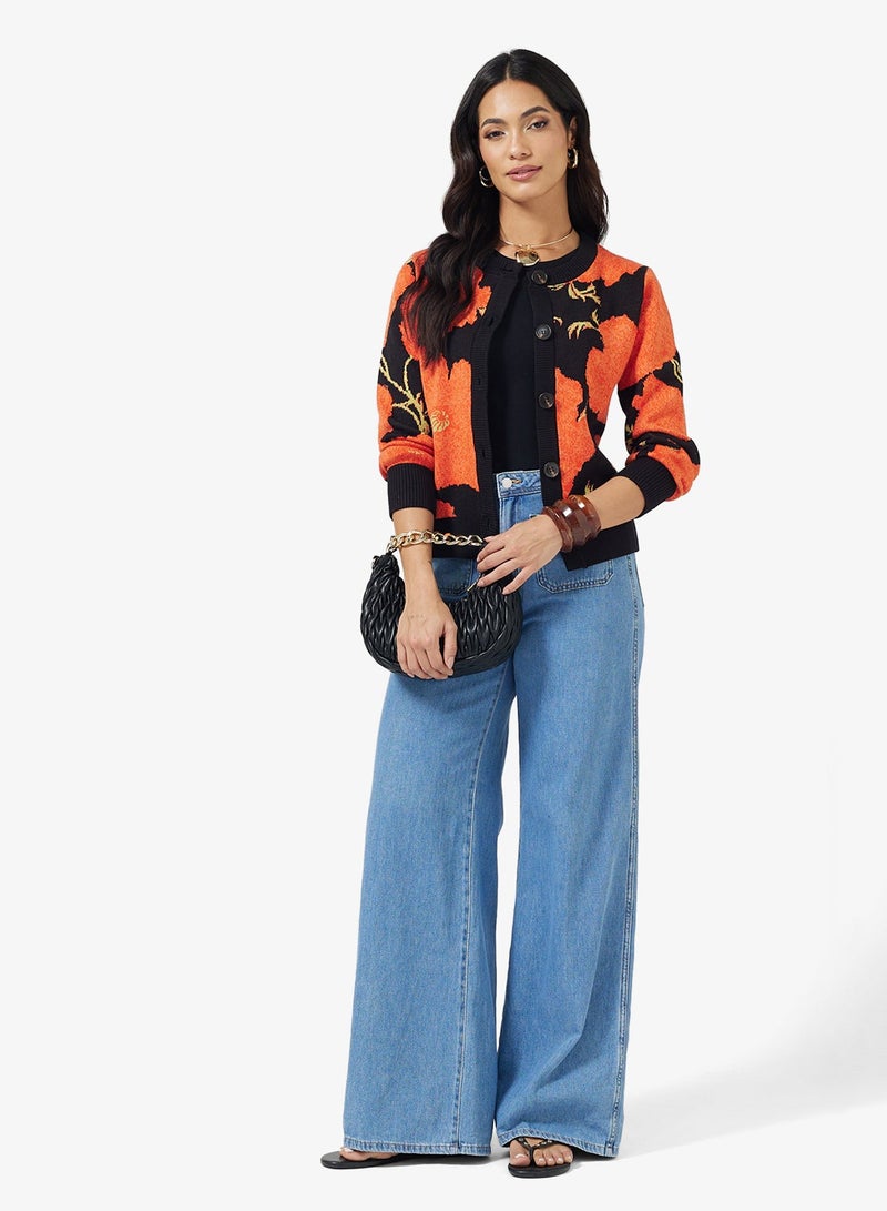 نيفر فولي دريسد كارديجان بأكمام طويلة وياقة على شكل حرف  بلون الخشخاش - Image 4