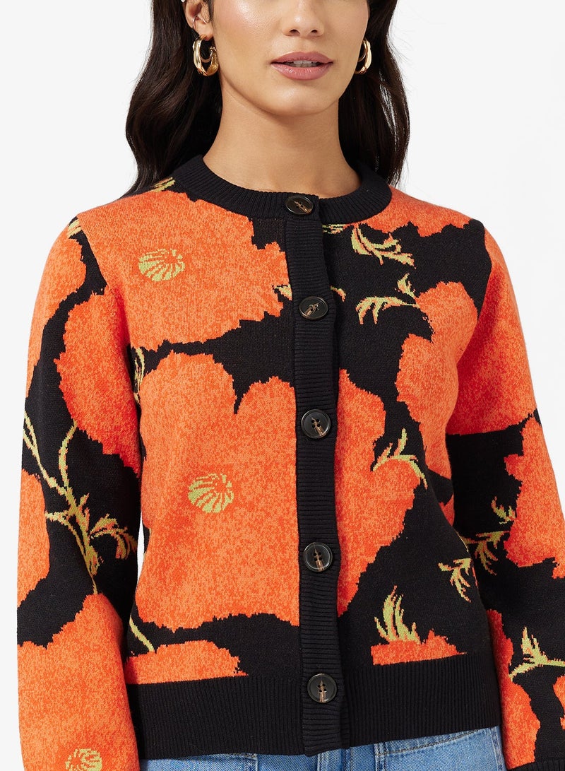 نيفر فولي دريسد كارديجان بأكمام طويلة وياقة على شكل حرف  بلون الخشخاش - Image 1