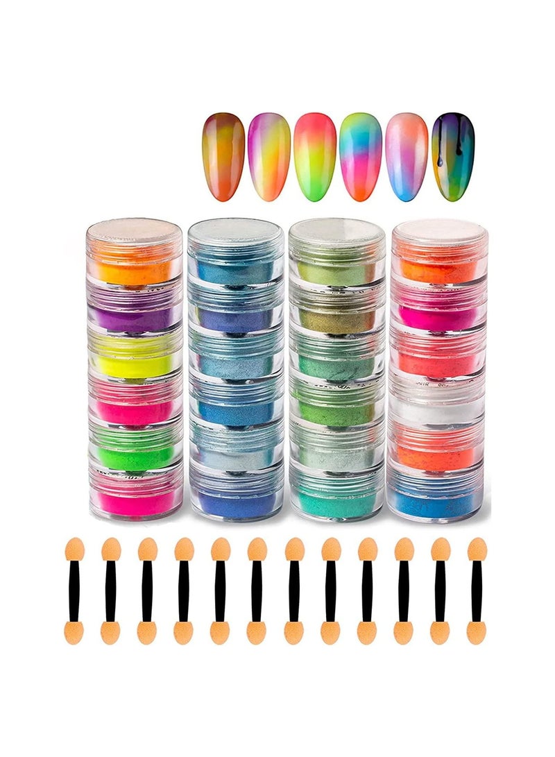 SYOSI بودرة أظافر مكونة من 24 لونًا، بودرة أظافر لامعة لامعة فائقة الدقة، بودرة أظافر لامعة ثلاثية الأبعاد لتزيين الأظافر بنفسك - Image 1