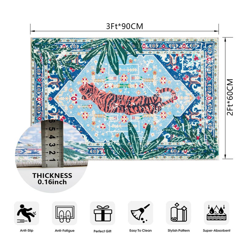 Aldopein Tropical Jungle Rugs, 2x3 Faux Wool Botanical Boho Throw Rugs for Bathroom Kitchen Small Indoor Entryway Rug Modern Vintage Distressed Hippie Indian Accent Floor Mat Non-Slip Washable - Image 3