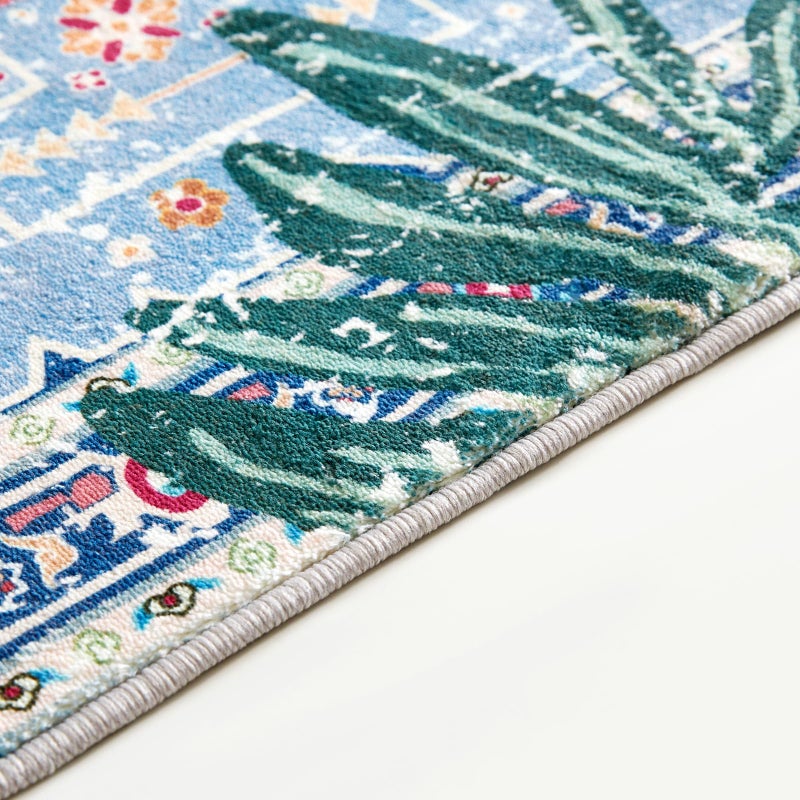 Aldopein Tropical Jungle Rugs, 2x3 Faux Wool Botanical Boho Throw Rugs for Bathroom Kitchen Small Indoor Entryway Rug Modern Vintage Distressed Hippie Indian Accent Floor Mat Non-Slip Washable - Image 4