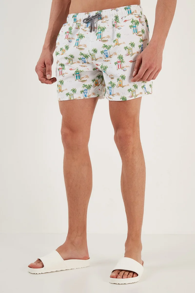 Buratti Patterned Swim Shorts With Waist Tie Pockets Swimsuit Short Men's Swimsuit Short 380041