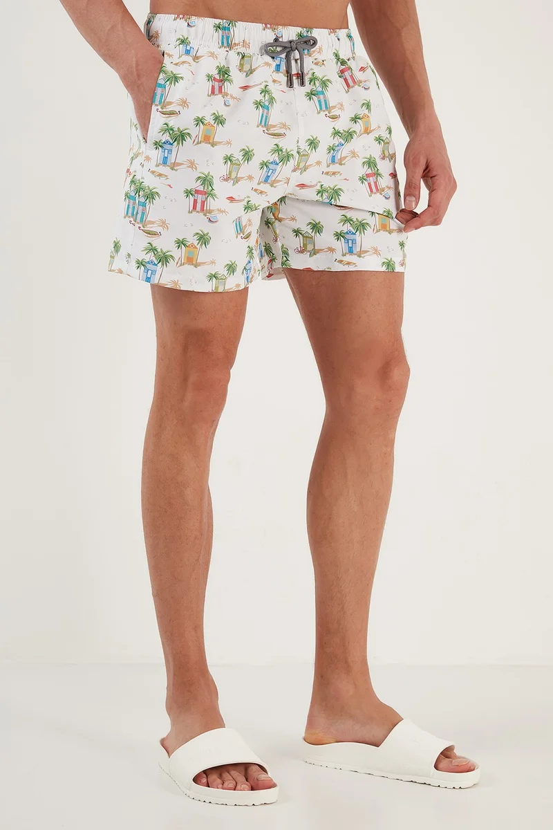 Buratti Patterned Swim Shorts With Waist Tie Pockets Swimsuit Short Men's Swimsuit Short 380041