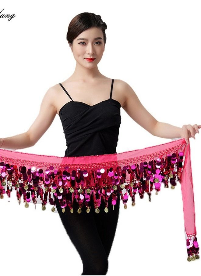 إسكدنيا Sequin Waist Chain Skirt Sparkly Belly Dance Tassel Waist Wrap Belt Skirts Party Rave Costume Rose Pink 