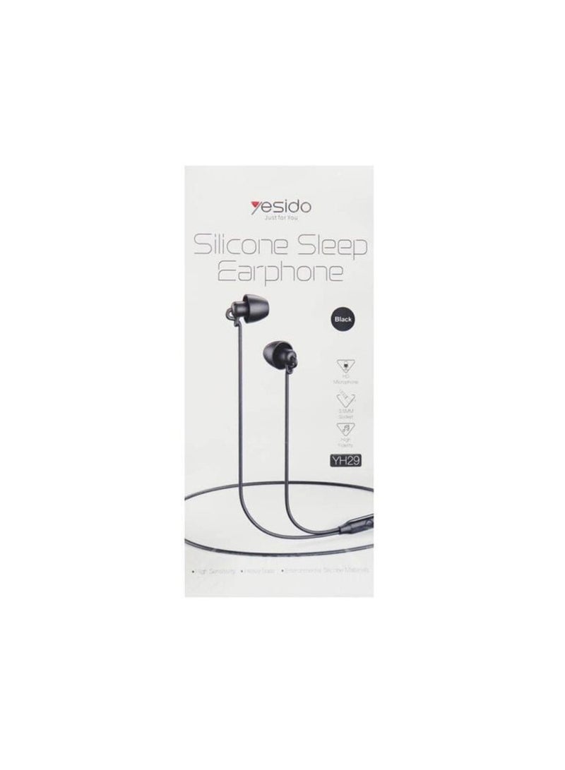 Yesido YH29 Silicone Sleep Earphone Wired 3.5mm Jack HD Microphone Earphone Black - Image 2