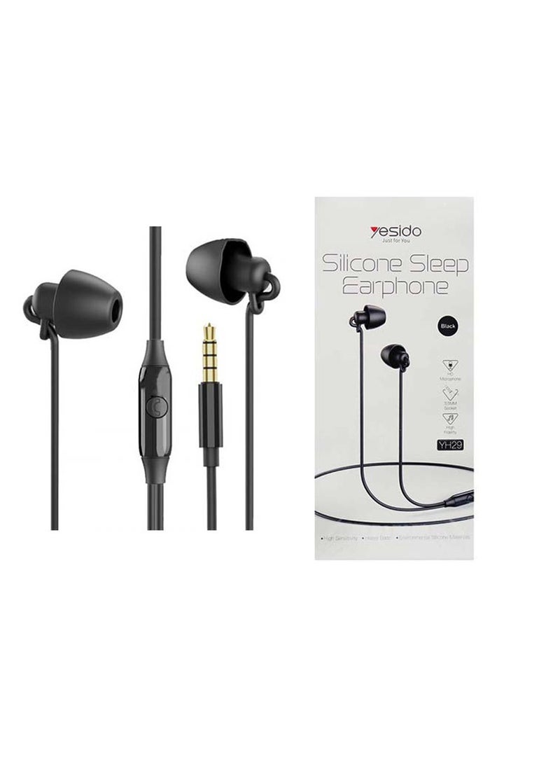 Yesido YH29 Silicone Sleep Earphone Wired 3.5mm Jack HD Microphone Earphone Black - Image 1