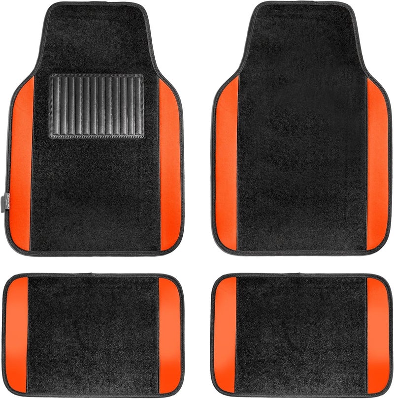 FH Group F14407ORANGE Premium Full Set Carpet Floor Mat (Sedan and SUV with Driver Heel Pad Orange) - Image 1