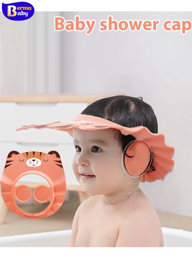 Berma Baby Baby shower cap, bath cap, children's shower cap, baby safety protection, face eye and ear protector, baby shampooing aid, suitable for infants and children (red) - Image 1