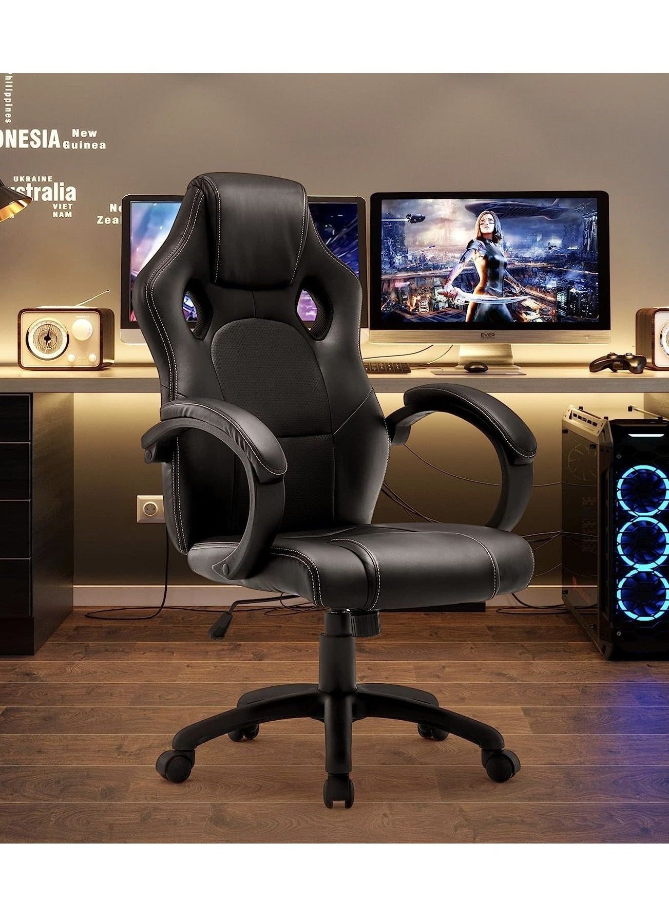 Ergonomic Office Chair Racing Gaming Chair with Backrest 360° Swivel Home Office Chair, Height Adjustable Padded Seat 