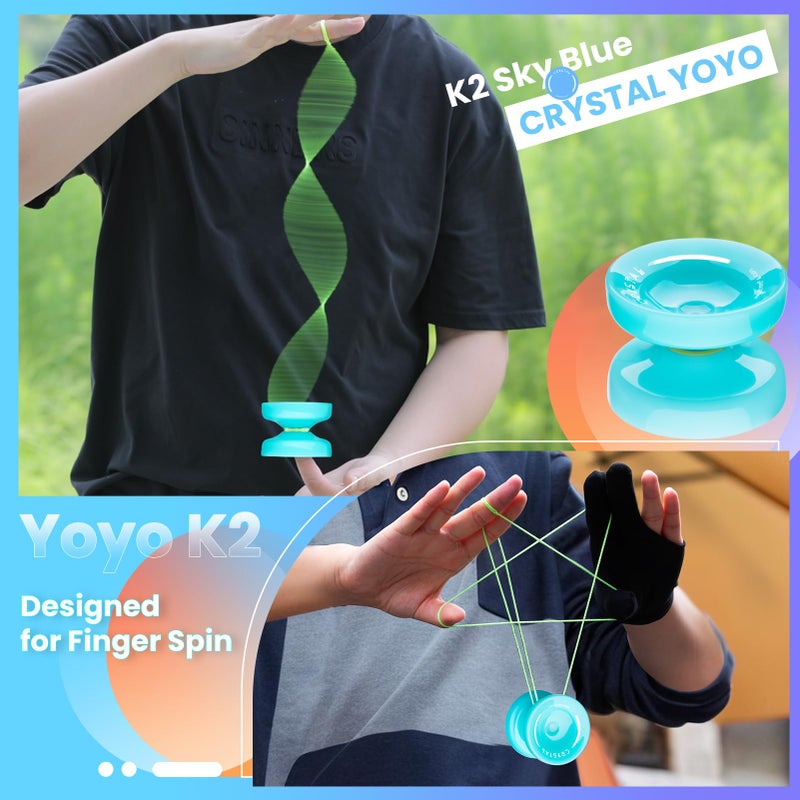 YOSTAR Rsponsive Yo-Yo for Children, K2 Crystal, Yo-Yo for Beginners with Dual Use, Replacement Non-Responsive Bearing for Advanced Users + Bearing Remover, Bag, 5 Strings (Sky Blue) - Image 2